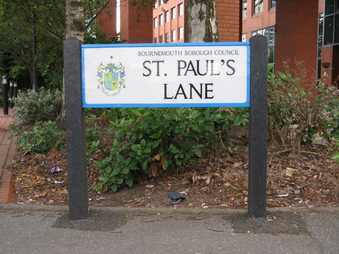 Road sign, St Paul's Lane, Bournemouth