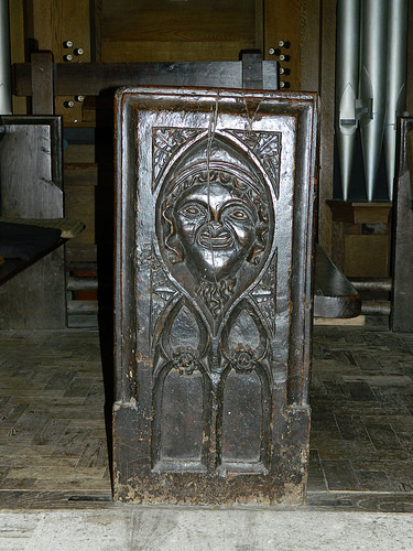 Trent Church - bench end - green man